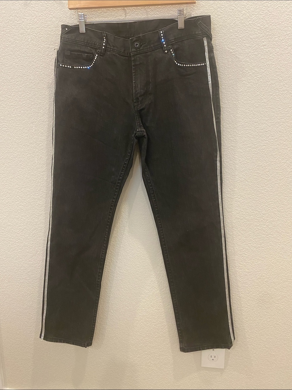 Armani Exchange Black Men's Jeans with Side Stripe and Stud Detail